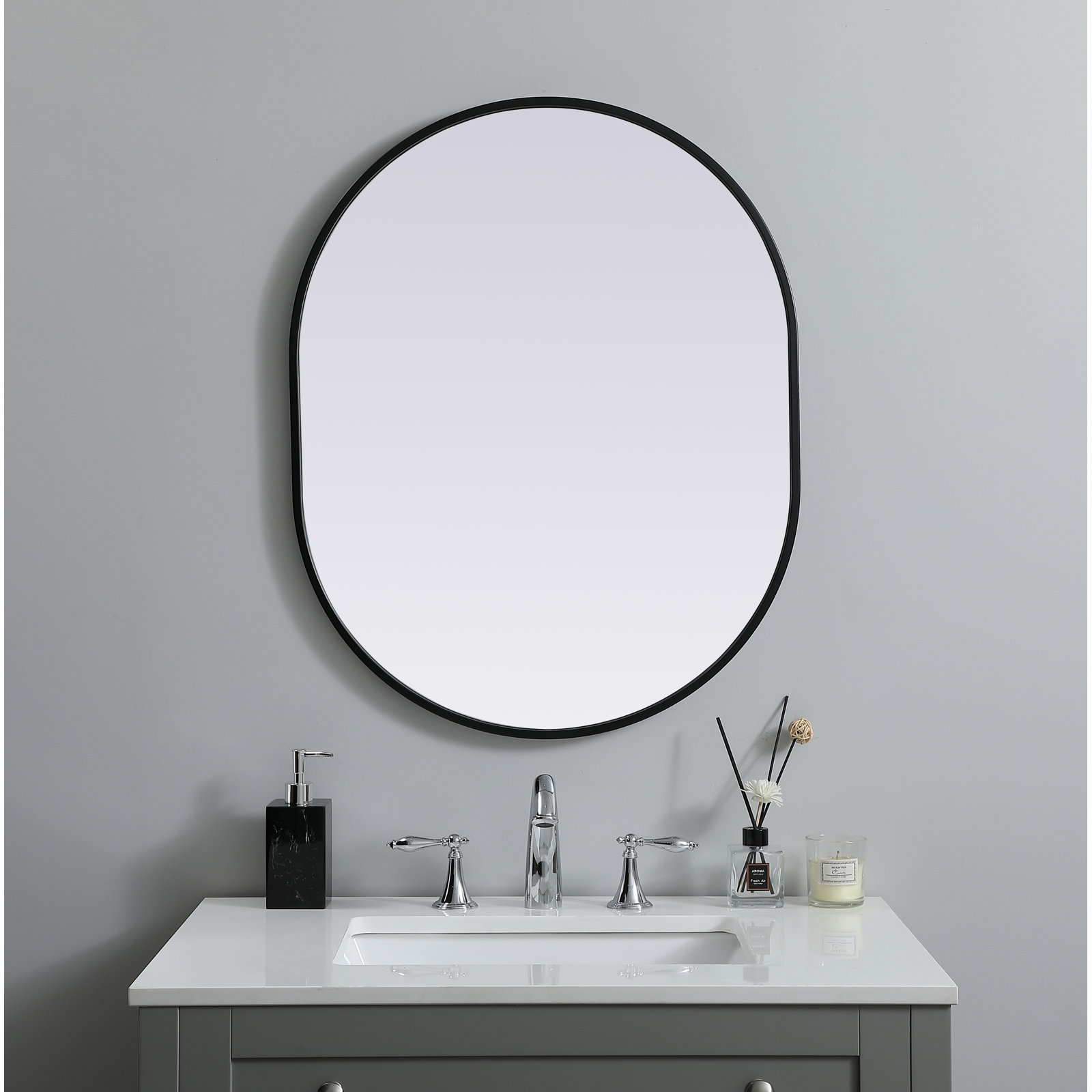 Sabine Metal Pill Wall Mirror, Black, 30" x 24"