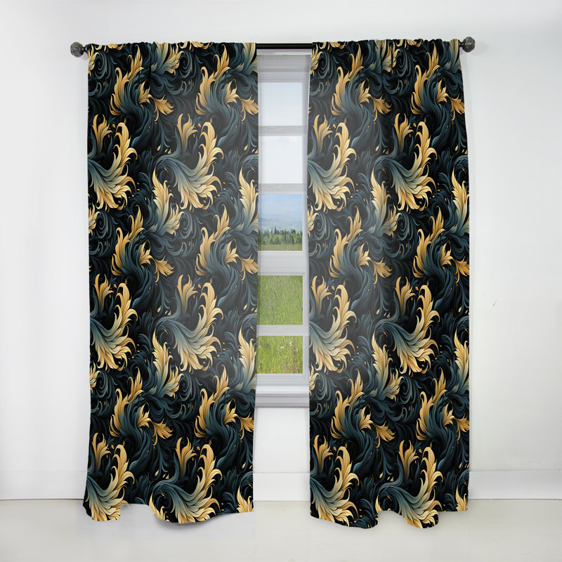 Damask Black And Golden Calligraphy Flourishes II - Bohemian Velvet Curtain - 1 Panel, 52" W x 84" L