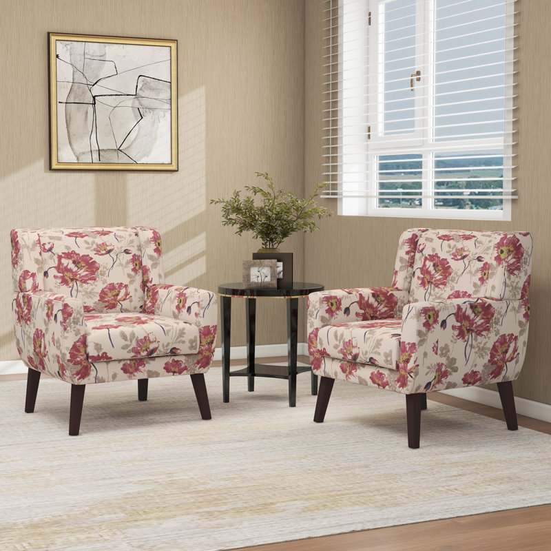 Jaqueze 73.4 Cm Wide Cotton Armchair, White/Pink Linen Blend