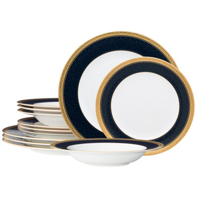 Noritake Odessa Cobalt 12-piece Dinnerware Set, Service For 4 In Gold
