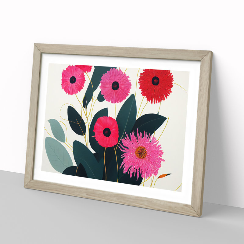 Innovative Abstract Flowers 1 Piece Single Picture Frame Wall Art, 25cm H x 34cm W x 2cm D, Oak