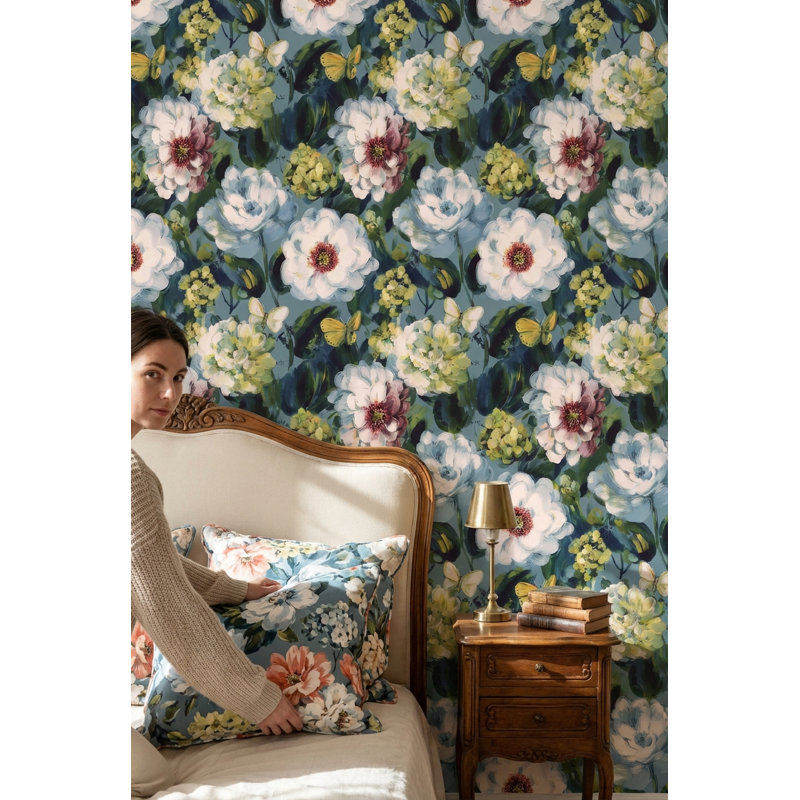 Papier peint rétro à motif floral papillon