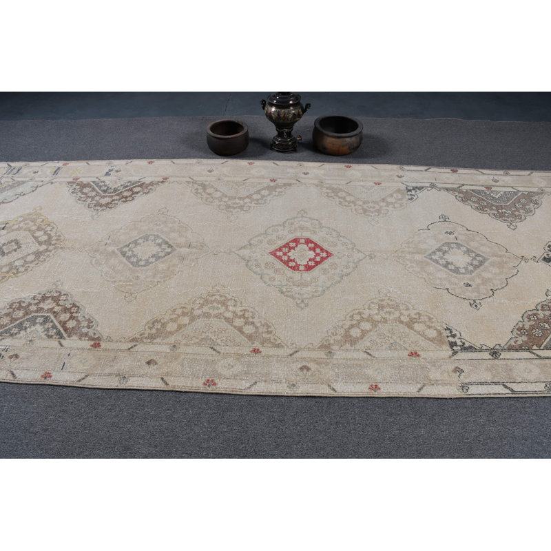Tapis de couloir beige rétro vintage - Idéal pour la cuisine et le couloir avec un design antique brun / beige