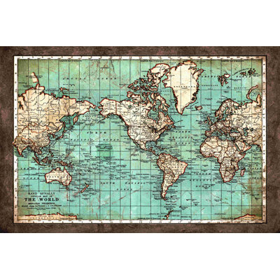 «Dirty Brown Outline World Map», impression sur toile tendue