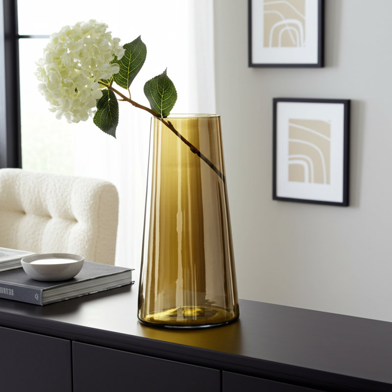 Glass Vase Glass Sleek Contemporary Silhouette with Modern Tapered Design and Smooth Minimalist Form for Decorative Display.