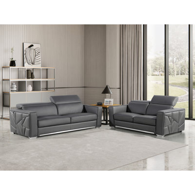Aylar 2 Piece Top Grain Italian Leather Living Room Set