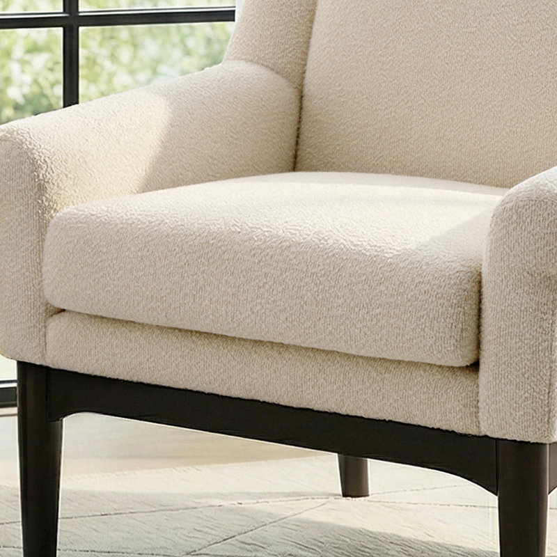 Fauteuil d'appoint rembourré moderne avec pieds en bois massif, Beige, Noir