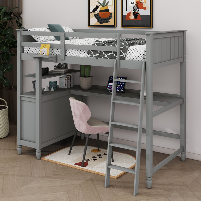 Lit mezzanine simple avec tiroirs Jawanda Kids, gris