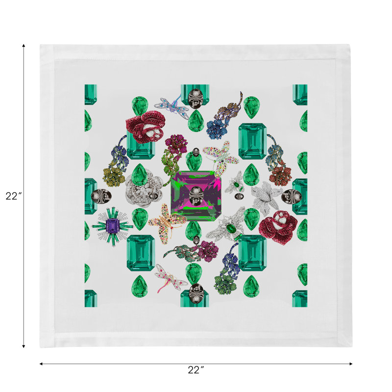 Jewel Box Emeralds Cotton Sateen Dinner Napkins, White