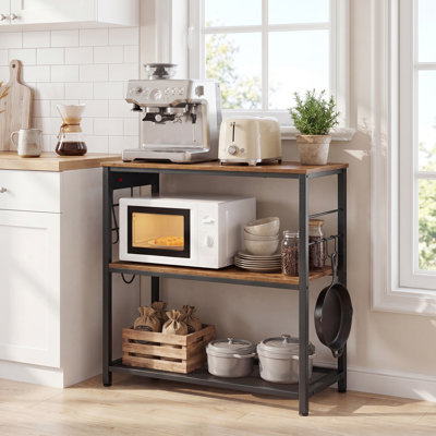 Îlot de cuisine l 31,5 po avec multiprise, support pour four à micro-ondes, tablette de cuisine, étagère de boulanger avec 3 tablettes ouvertes