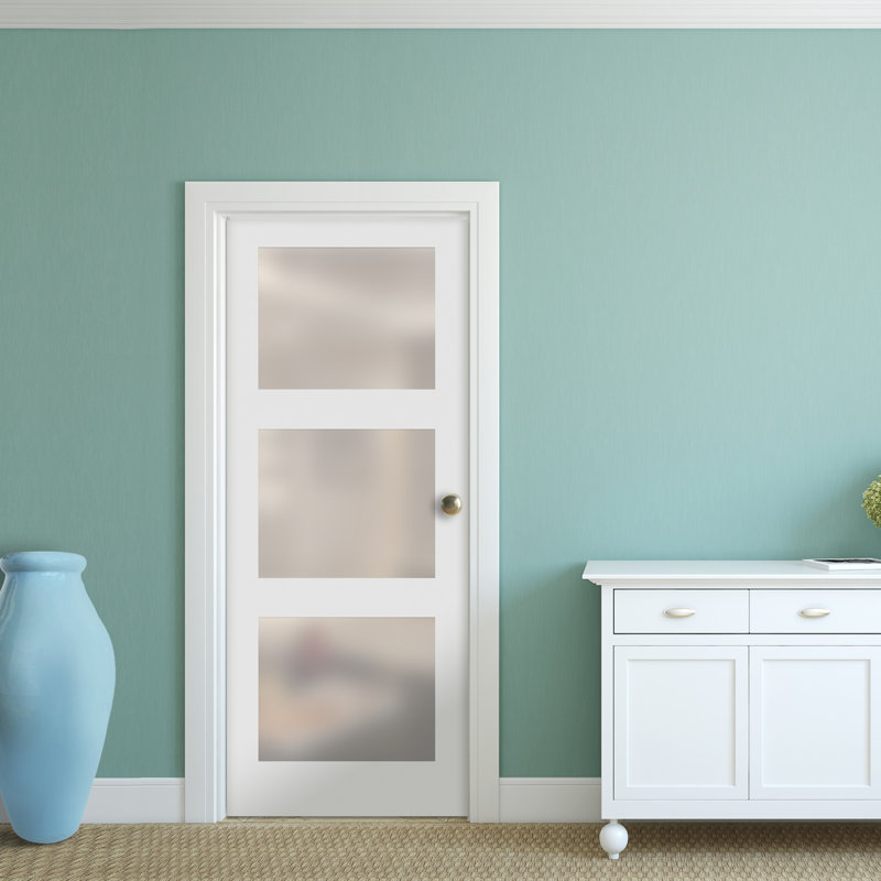 28 in. x 80 in. Left-Handed 3-Lite Satin Glass Primed Wood MDF Interior Door