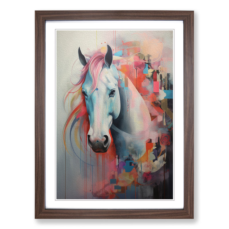 Pony Contemporary - Single Picture Frame Print on Wood, 34cm H x 25cm W x 2cm D, Walnut Framed