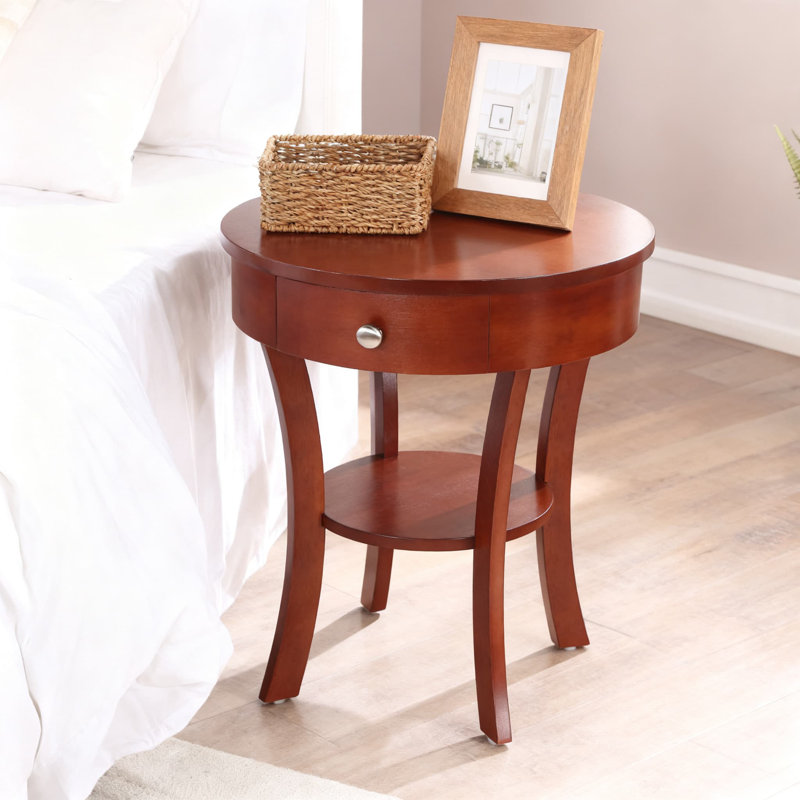 Table de bout avec tiroir et tablette, table d'appoint de rangement à 2 niveaux pour le salon, la chambre à coucher ou le bureau, fabrication en bois d'ingénierie au fini acajou riche