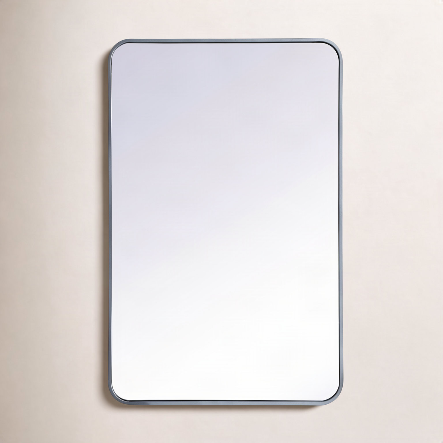 Sabine Metal Rounded Rectangle Wall Mirror, 40" x 24", Silver
