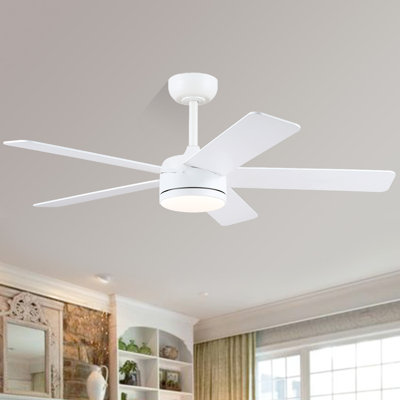 Ventilateur de plafond 46 po 5 pales blanc moderne avec lumières et télécommande