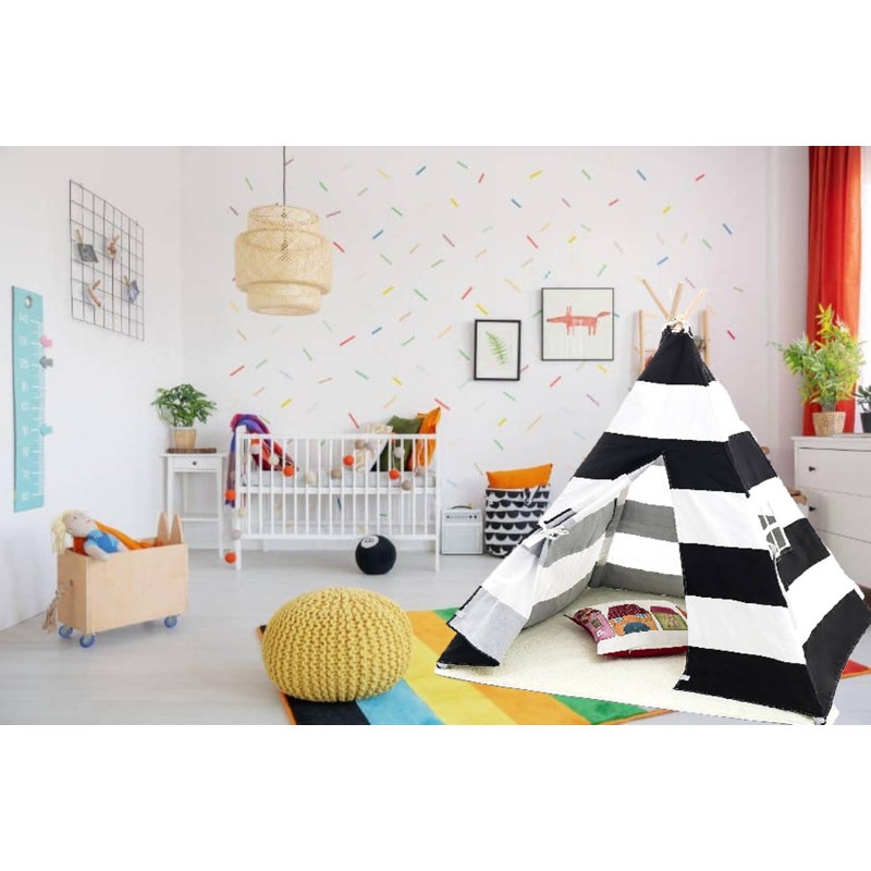 Blue Elephant 121.92cm W x 121.92cm D Indoor Canvas Triangular Play Tent, Blue/White
