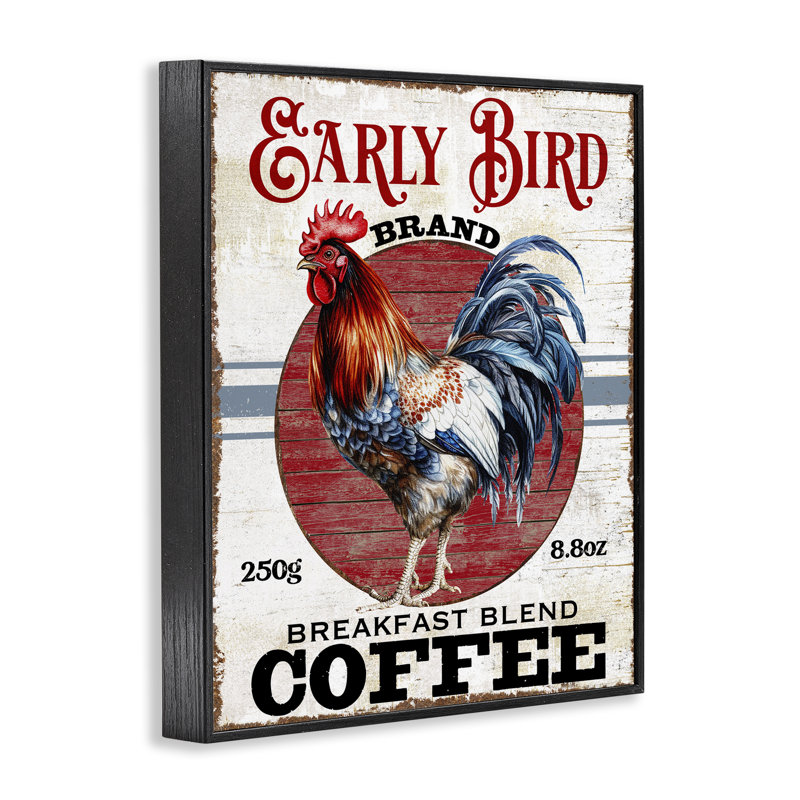  Art rétro de la giclée du café «Early Bird» par Creatif Belle, Giclée encadrée noir minuit, H 30 po x l 24 po