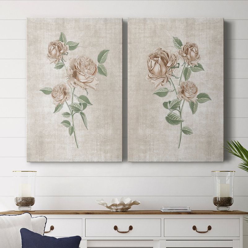 Toile tendue avec châssis Blush Rose Botanical I-Premium - prête à être accrochée