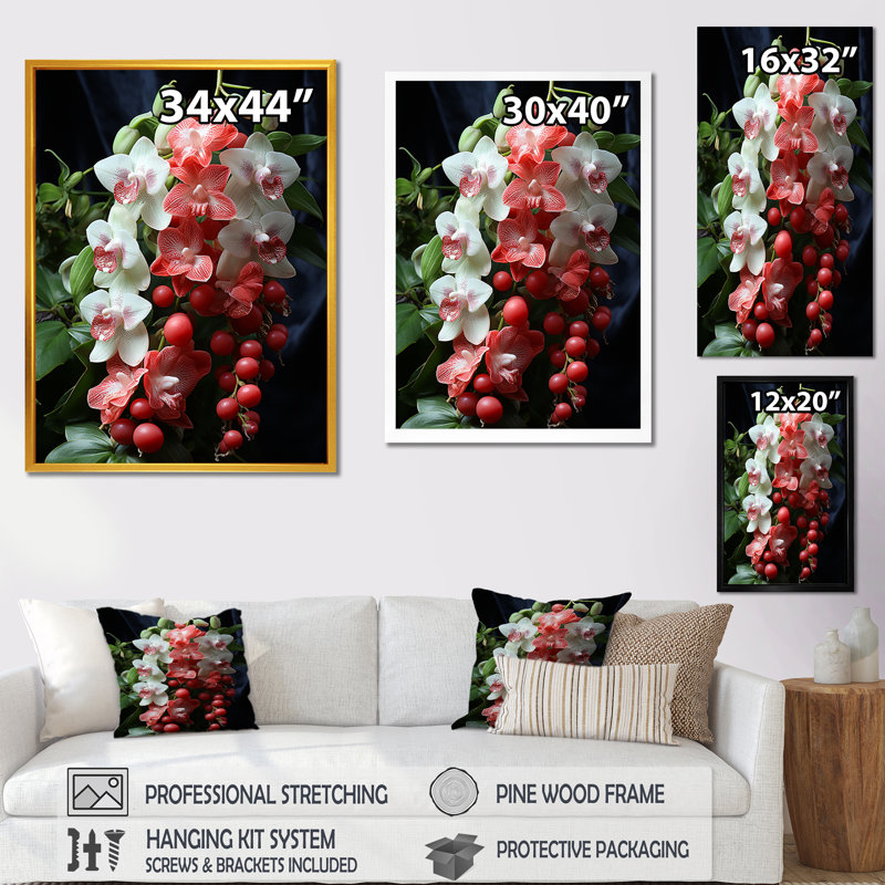 Orchidées tranquilles roses et blanches I - Orchidées murales, H 32 po x l 24 po x P 1 po, Cadre flottant doré