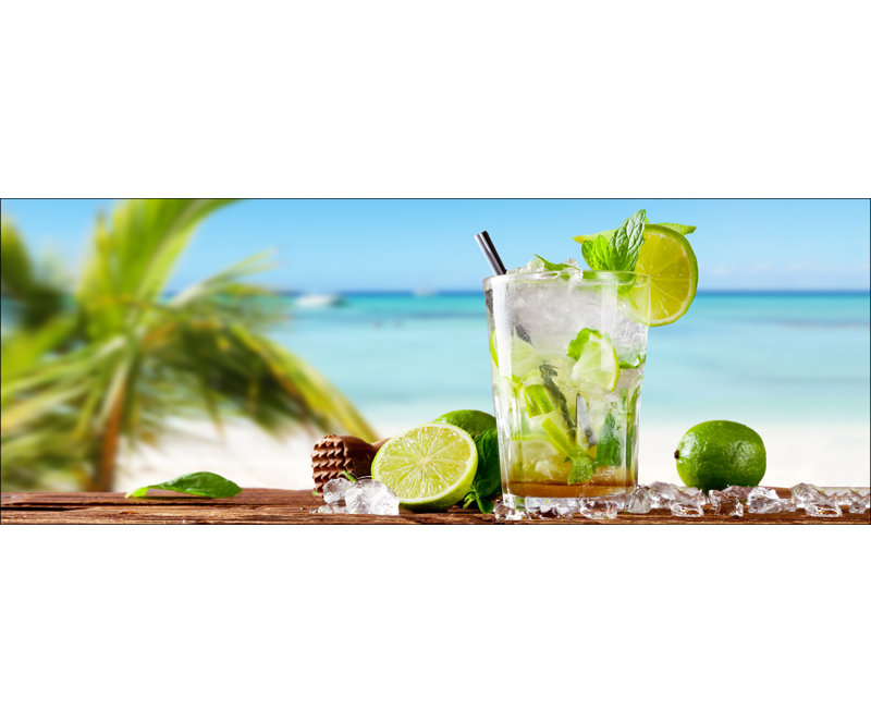 Cocktail With Lime I - No Frame Print on Glass, 50 cm H x 125 cm W x 1.4 cm D