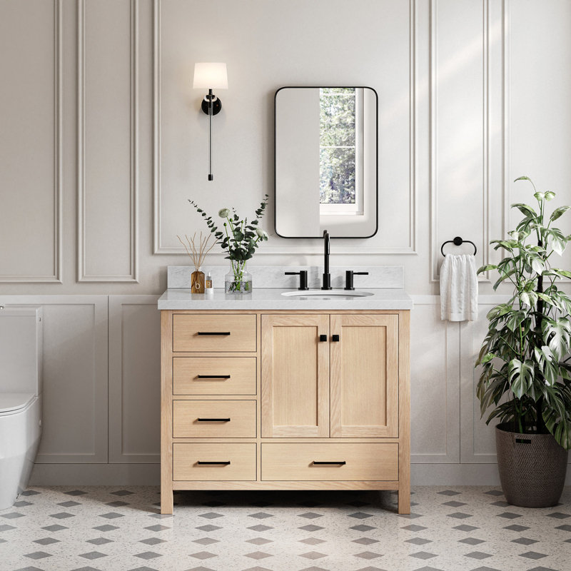 Cambridge 42'' W Single Bathroom Vanity Base, Gray, Brushed Nickel