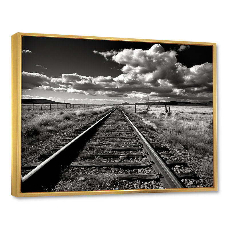 Photo de train noir et blanc - décoration murale train, H 30 po x l 40 po x P 1,5 po, Cadre flottant doré