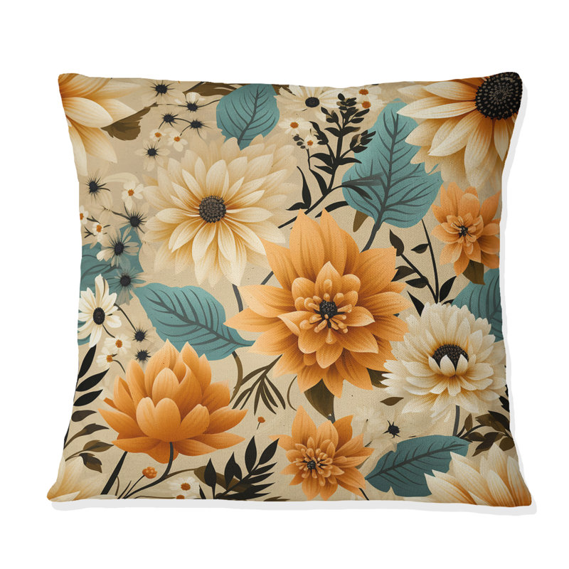 Coussin Mod Floral Nostalgia IV - Mid-Century, H 16 po x l 16 po