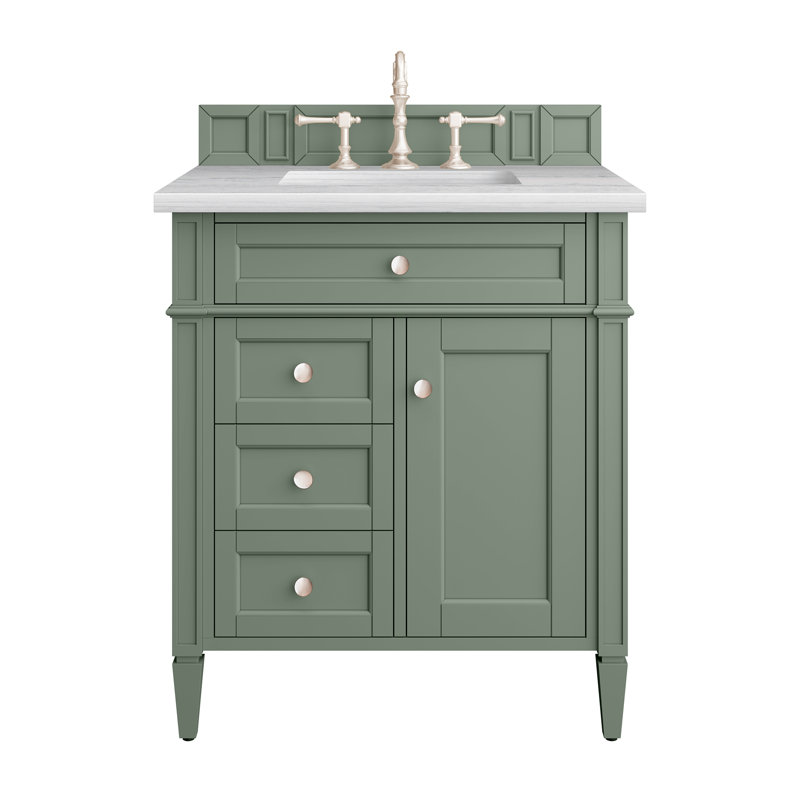 Brittany 30'' W Single Vanity, Carrara White, Smokey Celadon, 8" Widespread