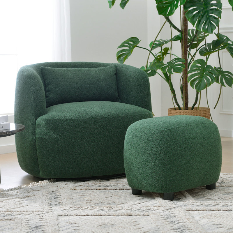 Avorie Aria Upholstered Swivel Armchair with Ottoman, Green