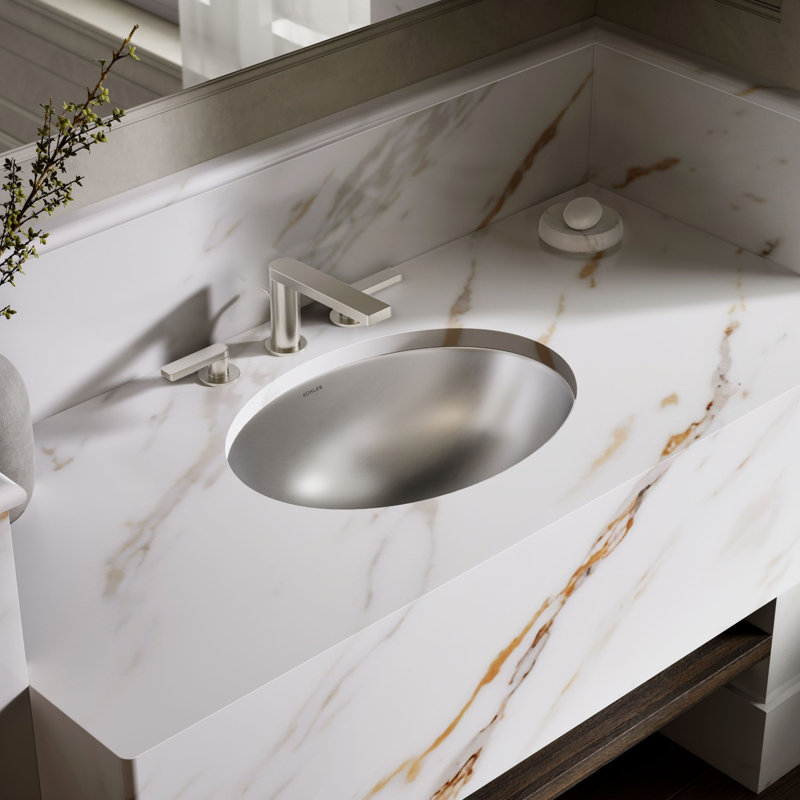 Rhythm Metal Oval Undermount Bathroom Sink, Satin