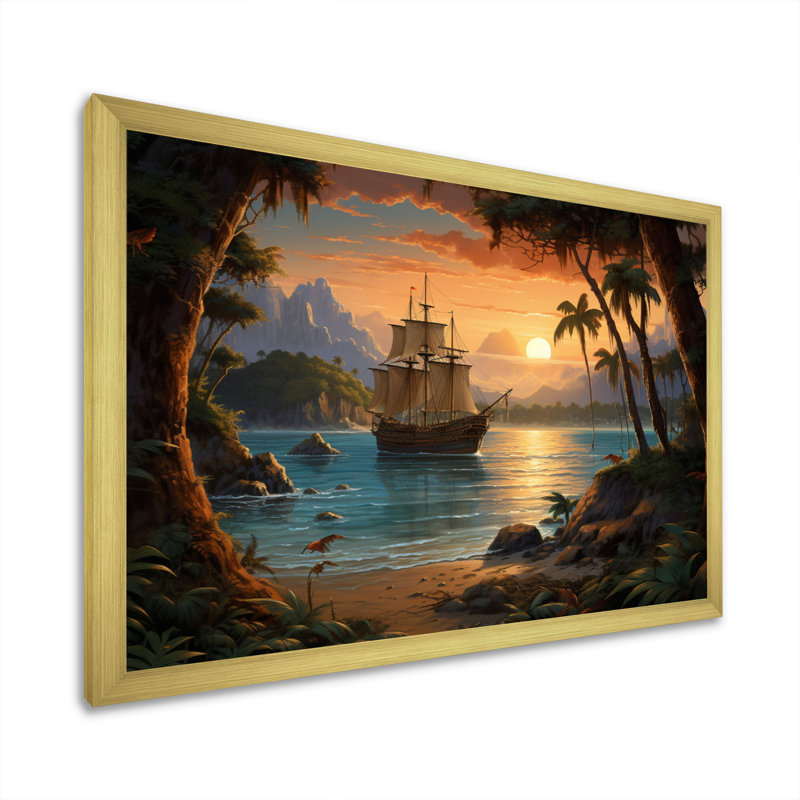 Pirate Boat Lost Isles - Pirate, reproduction d'art sur toile encadrée, H 30 po x l 40 po x P 1,5 po, Cadre doré simple