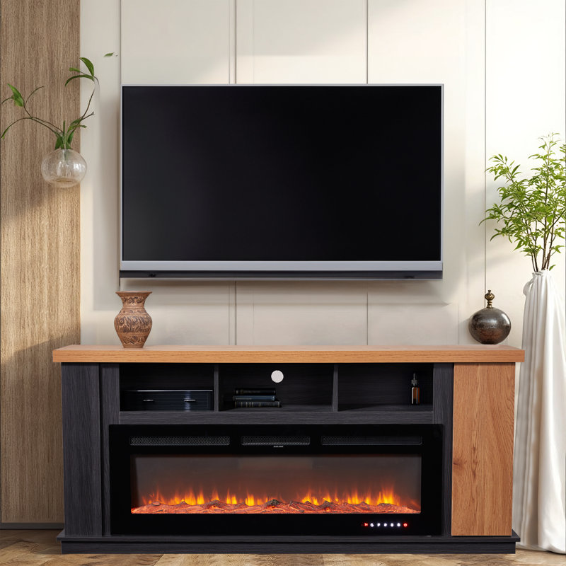 Meuble télé 70 po avec foyer électrique en verre pour téléviseur de 80 po ou moins