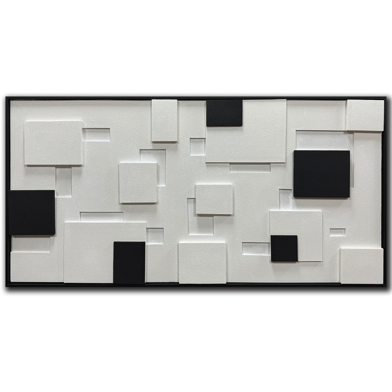 Art mural texturé noir et blanc abstrait peint à la main