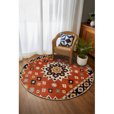 Lydia Collection Digital Print Cotton-Polyester Brown Moroccan Rug
