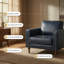 Chaise capitonnée classique en cuir Mid-Century bleu marine