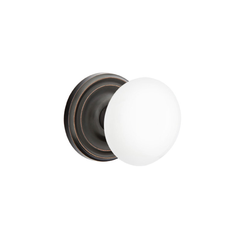 Passage Ice White Knob with Regular Rose, Oil Rubbed Bronze