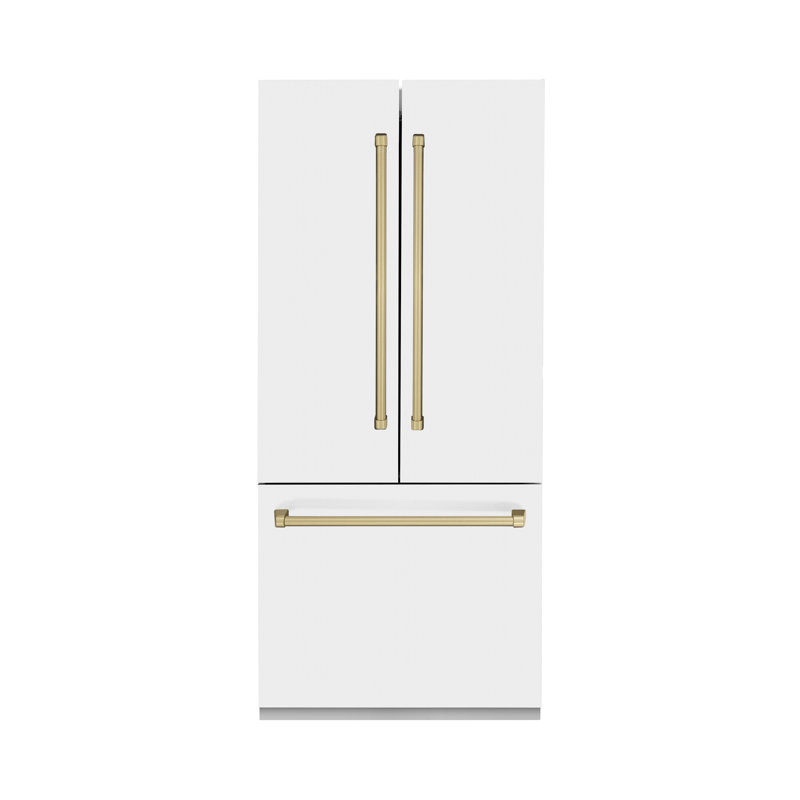 ZLINE Autograph Edition 36 in. Built-In Refrigerator in White Matte, Champagne Bronze