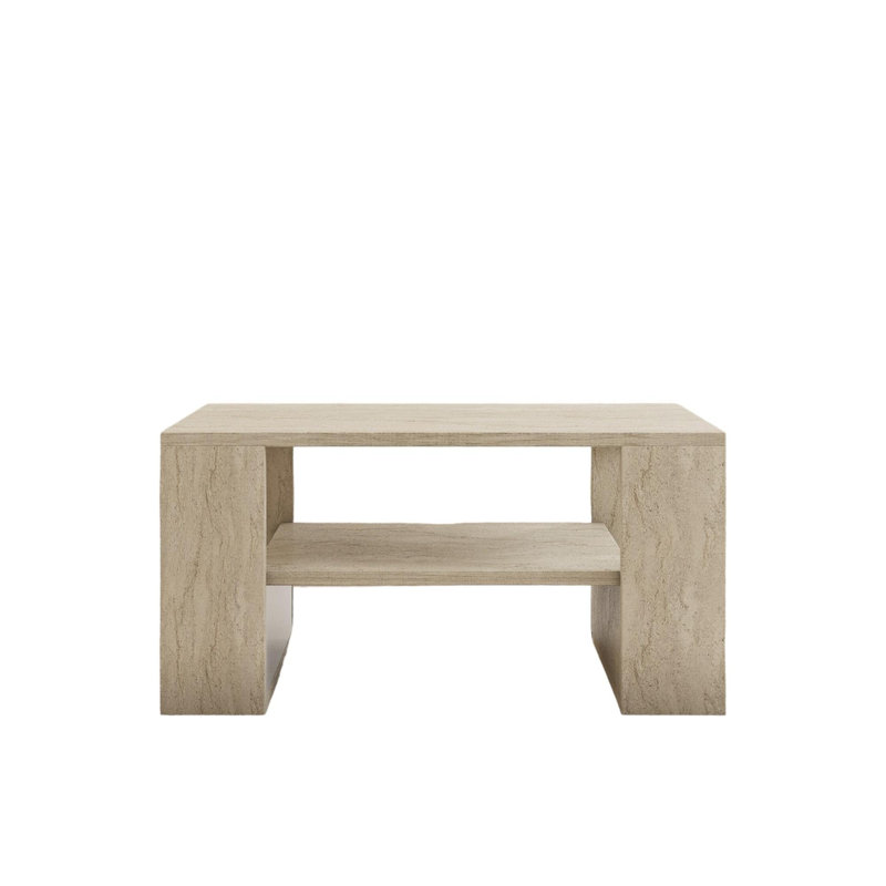 Modern Coffee Table, Travertine Color, 31.5 x 15.7 x 19.7 inches | 100% Melamine Coated Particle Board, Thickness: 0.7 inches | Stylish Solid Beige Design, Perfect for Living Room & Contemporary Decor