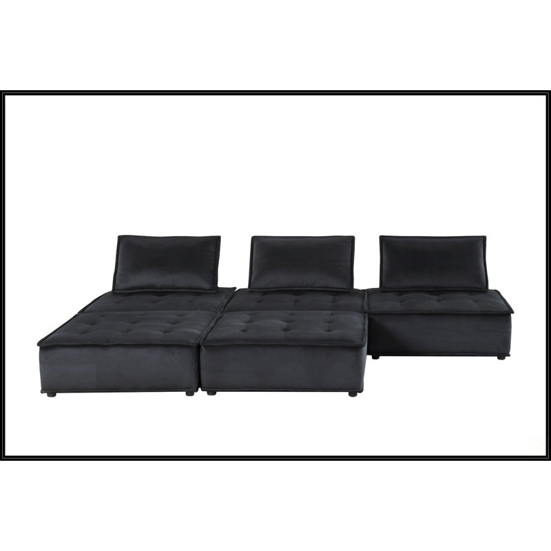 Canapé modulaire en velours noir 5 pièces Anna, H 29 po x l 120 po x P 120 po