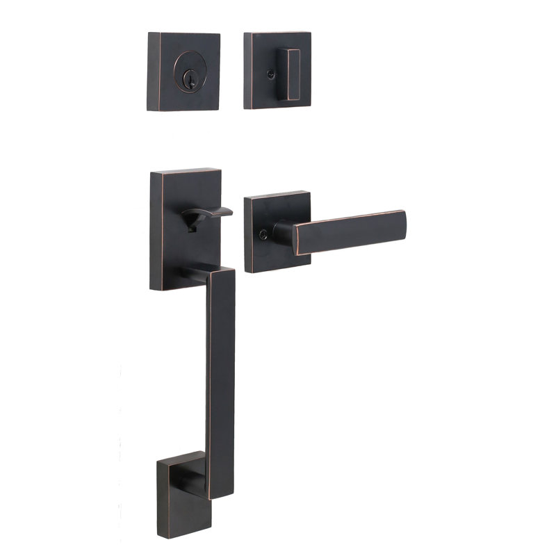 Handle With Lever And Deadbolt Reversible Entry Set, Oil Rubbed Bronze