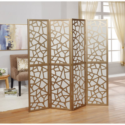 Giyano 4 Panel Screen Room Divider, Gold
