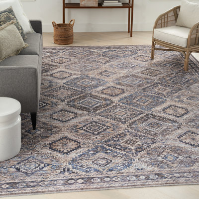 Tapis ivoire / gris / brun latté lavable à la machine