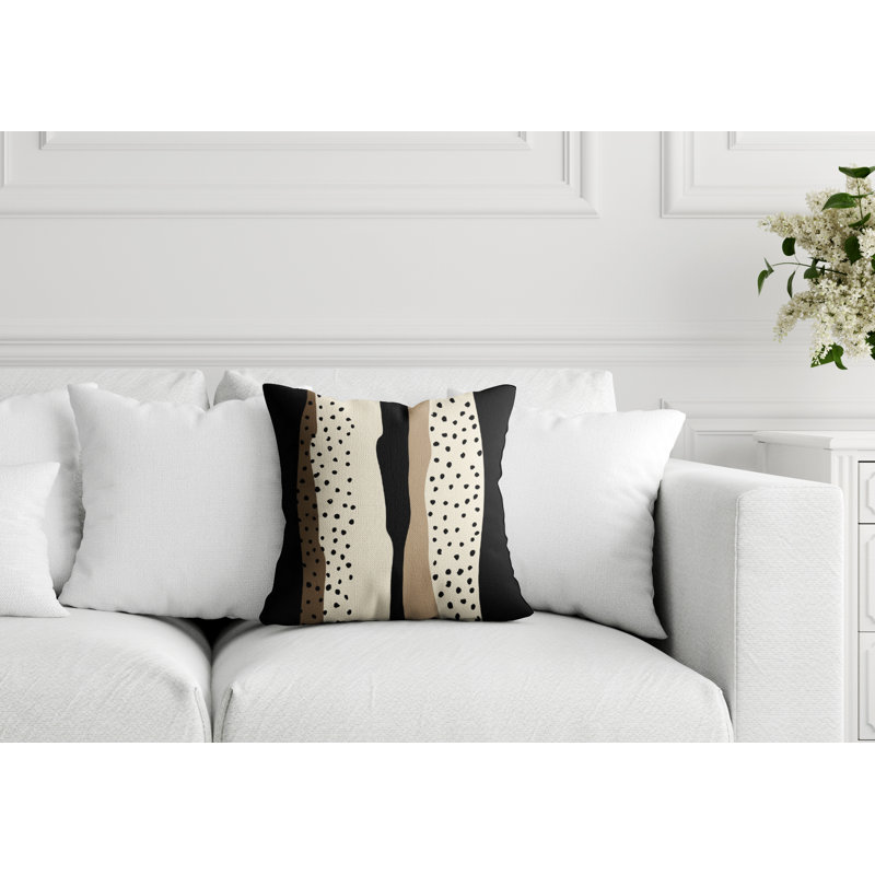 Coussin décoratif intérieur / extérieur en polyester filé Bode, 17 po x 17 po, Beige / blanc cassé / noir
