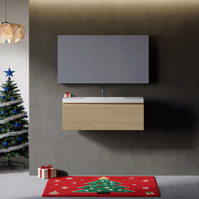Ensemble de meuble-lavabo mural 36 po avec lavabo à fixation au mur flottant et surface en chêne blanc brillant entièrement assemblé