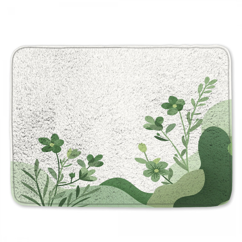 Tapis de bain vert à motif floral, L 34 po x L 21 po