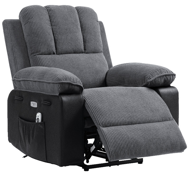 Aayansh Armchair Lift Reclining Chair Massage Heated Lounge Sofa with Padded Armrests, Gray Velvet, Black
