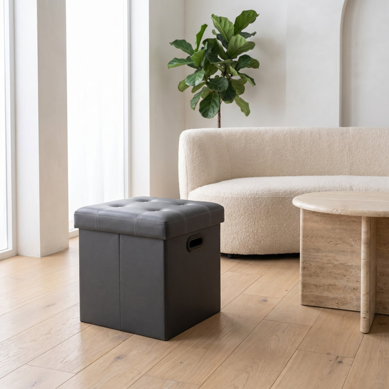 15-inch Storage Ottoman - Footstool With Metal Grommet Handles And Synthetic Leather, Holds 660 Lbs, For Dorm, Living Room, And Bedroom, Dark Gray