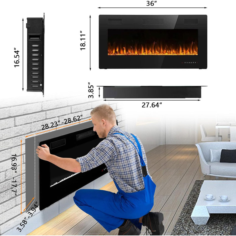 Foyer électrique, H 18,11 po x l 36 po x P 3,85 po