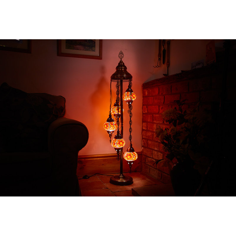 Karlie 124cm Antique Bronze Floor Lamp, Red/Orange