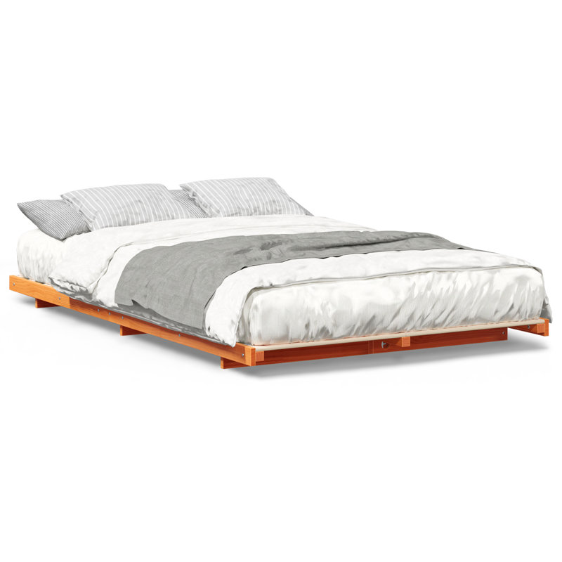 Floor Bed Frame Solid Pine Wood, Double (4'6), Wax Brown